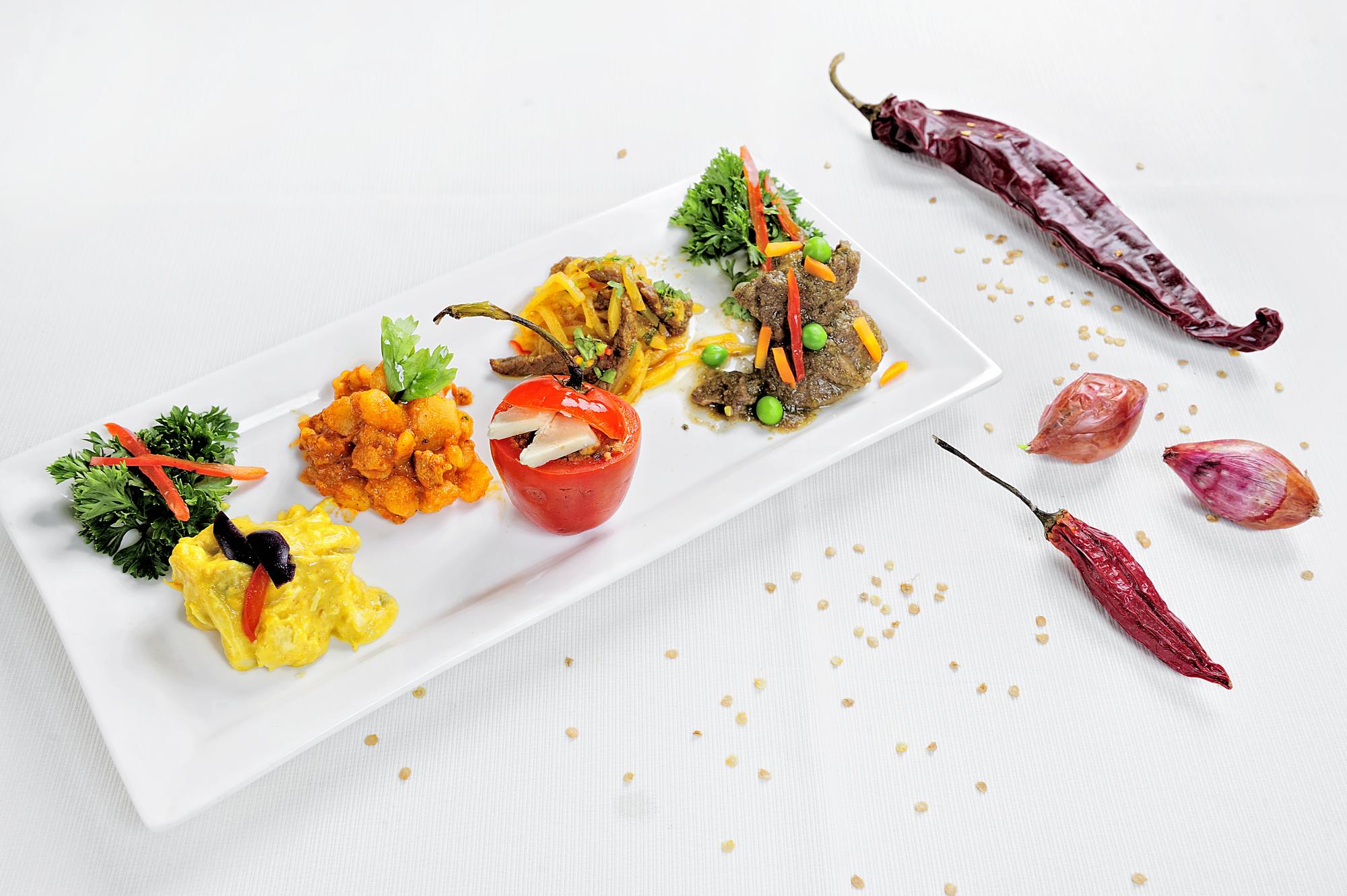 Overhead of plated tasting menu
